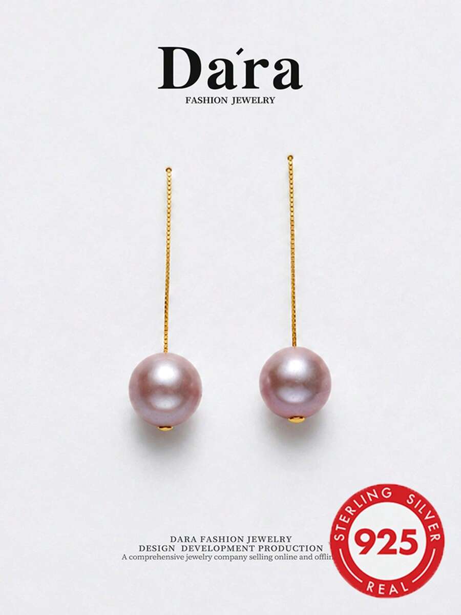 DARA Freshwater Pearl Earrings S925 Silver 11-12mm Near Round Purple Bead, Elegant And Luxurious - Lilac Purple - View 1