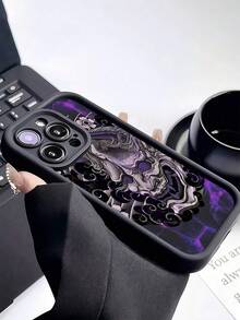 1件黑色幽靈面孔個性化極簡全包覆TPU防摔手機殼，適用於Apple 18 17 16 15 14 13 12 11 Pro Max，保護殼Air，兼容三星系列 - 彩色 - 查看 4