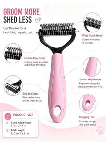 1pc Stainless Steel Pet Deshedding Comb, Suitable For Cats And Dogs, Double-Sided Undercoat Rake, Easily Remove Knots And Tangles, Suitable For Long-Haired And Thick-Haired Pets, Efficient Deshedding Brush - Multicolor - View 10