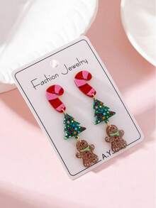1 Pasang Anting-Anting Perhiasan Wanita Desain Pohon Natal Tongkat Natal Berkilau dan Manusia Kue Jahe yang Lucu, Hadiah Sempurna untuk Pesta Liburan - MultiWarna - View 3