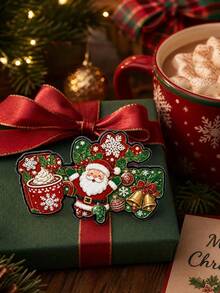 Christmas Hot Drink Cup Santa Claus Shaped Brooch Bell Holly Snowflake Pattern Clothing Backpack Holiday Atmosphere Decorative Accessory - A - View 4