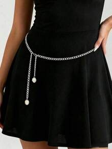 1pc Minimalist Versatile Women's Waist Chain, Fashionable Summer Waist Accessory, Suitable For Beach Party And Daily Commute - Silver - View 3