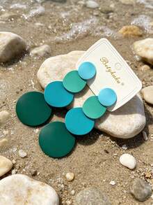 Betykuku 1 Pair Ombre Round Pendant Earrings - Green - View 13