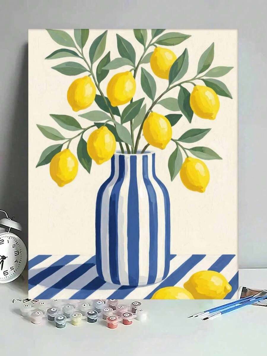 DIY Digital Oil Painting Kit - Lemon Tree Jar, Beginner Canvas Art Handmade Painting Craft, Home Decor For Living Room, Bedroom, Holiday Gift, Includes Painting Tools.