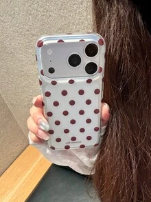 綠色粉色波點雙層啞光韓系Ins風手機殼，適用Apple 17 Pro Max，新款IMD雙層17 Pro全包覆保護殼，16 Pro Max/16防摔女款 - 酒紅色 - 查看 2