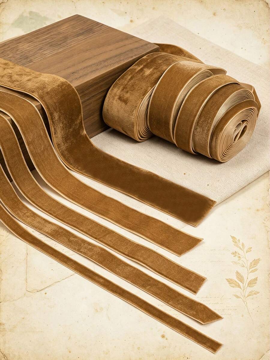 Light Brown Velvet Ribbon, Single-Sided 3 Yards/5 Yards Continuous Length, 0.39 Inches To 1.57 Inches Wide, Suitable For Gift Wrapping, Bows, Wedding Bouquets And Holiday Decorations - Light Brown Ribbon - View 1