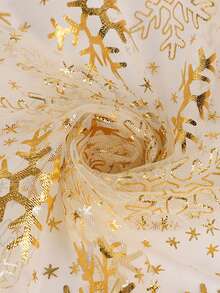 1pc Christmas Snowflake Foil Printed Mesh Fabric, Party Decoration Table Runner Princess Dress DIY Fabric - Gold - View 1