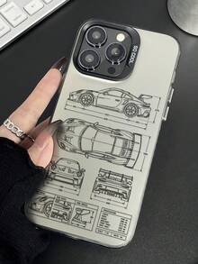 1件裝跑車線條圖解構圖案手機殼，相容 iPhone 18/17/16/15/14/13/12/11/Pro/Pro Max/Plus，磨砂霧面背蓋保護殼，相容 Galaxy 系列 - 灰色 - 查看 3