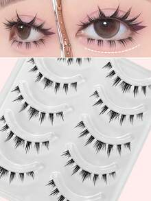Snake Series Cold Beauty Thick Lower Eyelashes, One-Piece Natural Realistic Transparent Stem Manga Slouchy Style Short Lower False Eyelashes, 1 Box 5 Pairs - Black - View 6