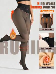 Women's High Waist Tights,Thermal Heating Socks,Winter Warm Thermal Lined Leggings Fit Sexy Semi-Sheer Pantyhose Elastic Slim Suitable For Daily - Clear - View 1