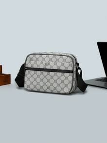Men's Plaid Small Square Crossbody Bag, Lightweight Multi Compartment Shoulder Bag, Commuting Small Bag - Grey - View 6