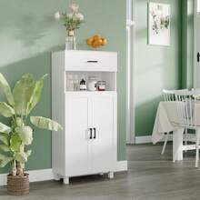 Freestanding Kitchen Cupboard, Nordic Storage Cabinet With Drawer, And Open Countertop Living & Dining Room, 130cm, White - 1 - View 1
