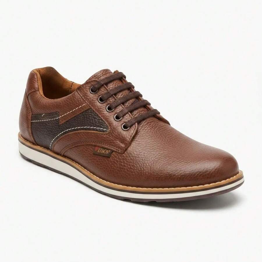 Zapatos casuales hombre piel Cafe comodos VE760 zapax.mx Leon - Café - Ver 1