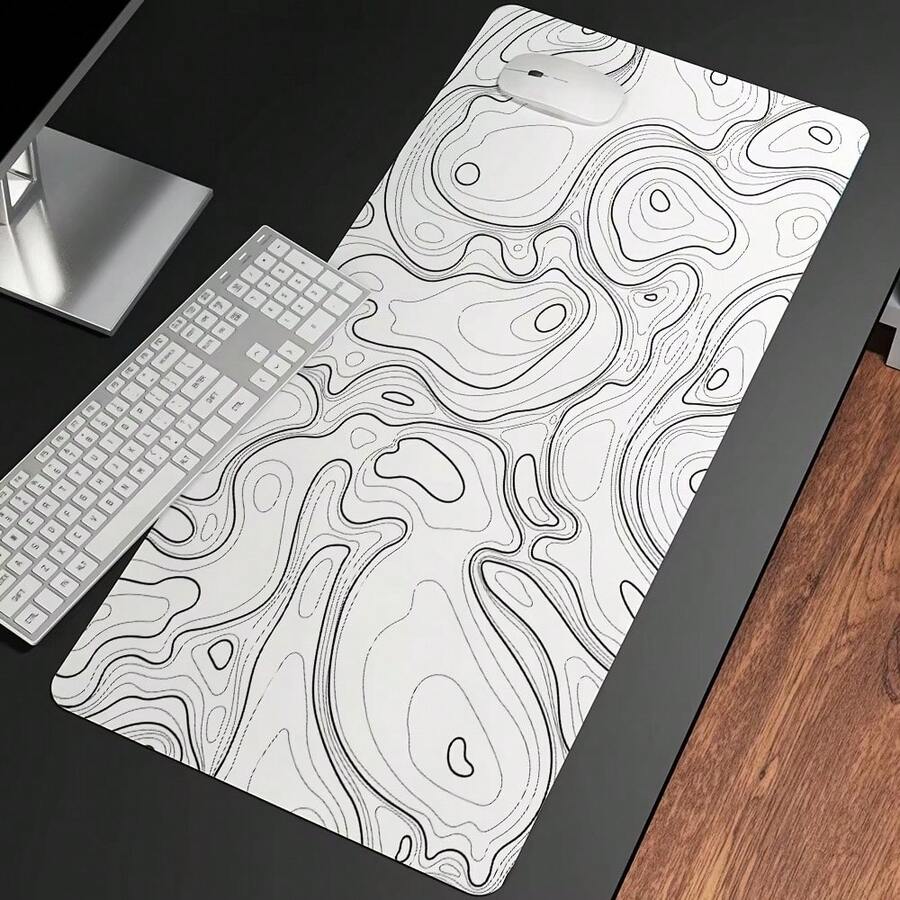 Black And White Mouse Pad, Topographic Map Large Gaming Mouse Pad - Extended Contour Mouse Pad, Laptop Keyboard Pad, With Non-Slip Rubber Base, Stitched Edge Soft Cloth Mouse Pad, For Home Office - View 1