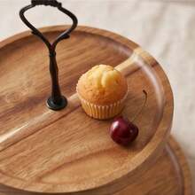 1pc 2-Tier Acacia Wood Cake Stands, Cupcake Stand Dessert Display Rack, Multi-Layer Serving Tray For Wedding, Christmas, Halloween, Kitchen Home Decor, Kitchen Accessories - Maroon - View 6