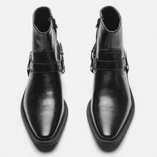 Men's High-Top Boots, Thick Sole Pointed Toe, Elegant Vintage Style - Black - View 8