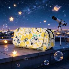 Lilo & Stitch Stitch & Angel Large Capacity Pencil Case, Storage Bag, Blue Space Dog Character, Skateboard Pattern, Yellow, Party, Balloon, Fireworks Design, Stationery, Storage, Travel, School, Gift, Fashion, Cute, Waterproof, Zipper, Handle, Durable, Convenient, Perfect Fit - Multicolor - View 4