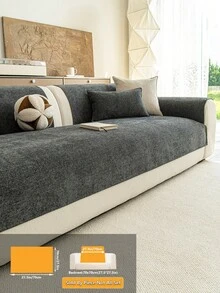 1PC Solid Chenille Sofa Cushion Cover, All Season Use, Non-Slip Backing, Scratch-Resistant Pet Friendly Couch Protector For 1/2/3/4 Seater & L-Shaped Sofa, Machine Washable Soft Sofa Mat For Home Decoration - Dark Grey - View 10