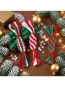 1pc Christmas Pet Chew Rope, Cotton Rope Dog Chew Toy, Christmas Candy Knot Toy, Relieve Pet Boredom, Pet Gift Toy, Small Pet Party Favor, Suitable For Christmas And Holidays - Multiple Styles - View 2