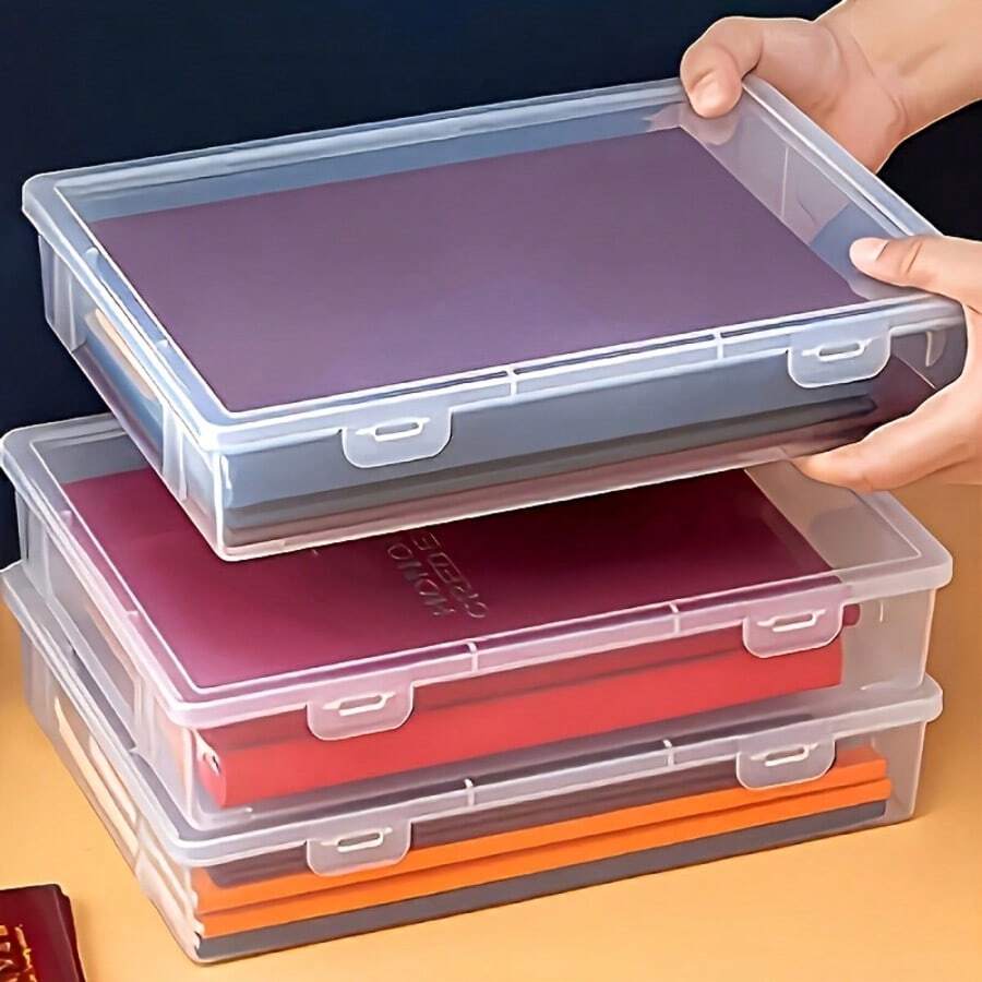 1pc Transparent Large/Medium/Small Document Storage Box, Home Certificate Important Document Storage, Book Stationery Small Item Organizer - Clear - View 1
