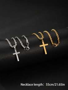 1Pc/2pcs/3pcs Punk Hip-Hop Cross Pendant Necklace With Stainless Steel Rope Chain, Cool Street Fashion Jewelry For Men Daily Party Gift - Multicolor - View 2