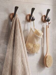 1pc/3pcs Drill-Free Solid Wood Hook-Suitable For Hanging Bathroom Towels And Shower Caps, Kitchen Utensils, Bedroom Clothing And Hats, Or Entryway Bags; A Multifunctional Home Storage And Decorative Hook, Part Of A Bathroom Accessory Set. - Multicolor - View 4