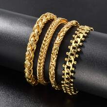 1pc Classic Vintage 18K Gold Plated Braided Copper Bracelet, Unisex, Suitable For Daily Wear And Party, Fashion Hip-Hop Gift Jewelry - Gold - View 8
