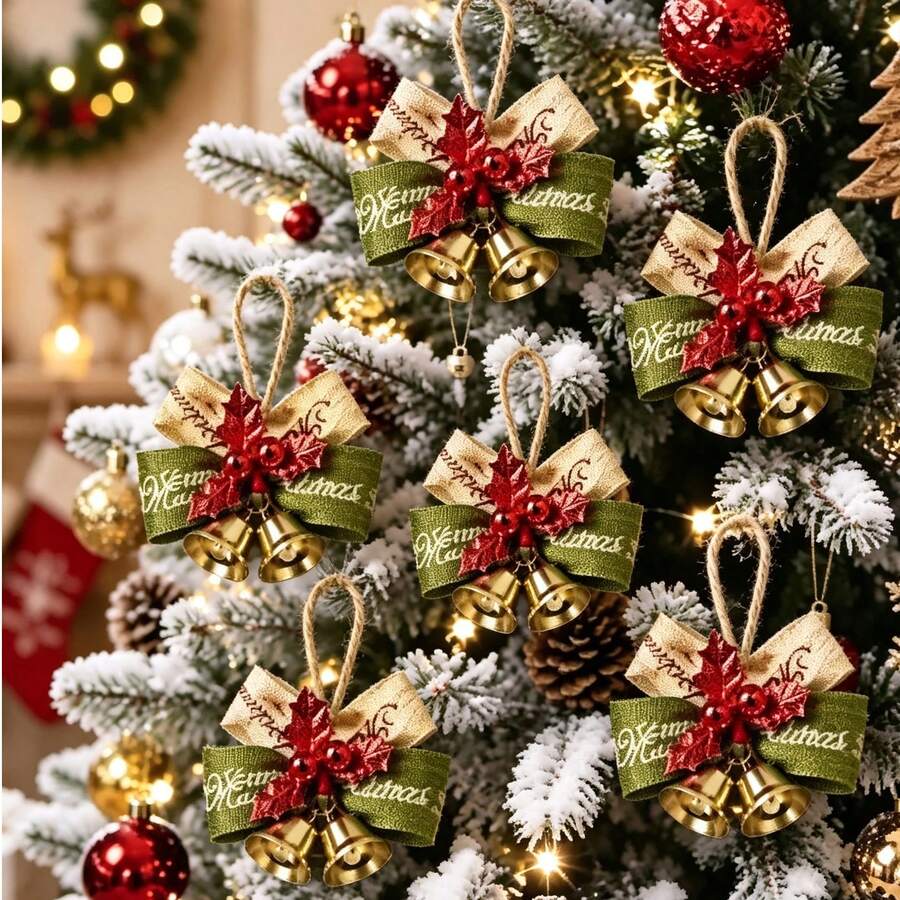 24pcs/12pcs/1pc-Christmas Bow Bell, Suitable For Christmas Tree Decoration, Gift Wrapping, Wedding, New Year Party DIY Crafts - Classic Small Ornament With Gold Pointed Bell - A - View 1