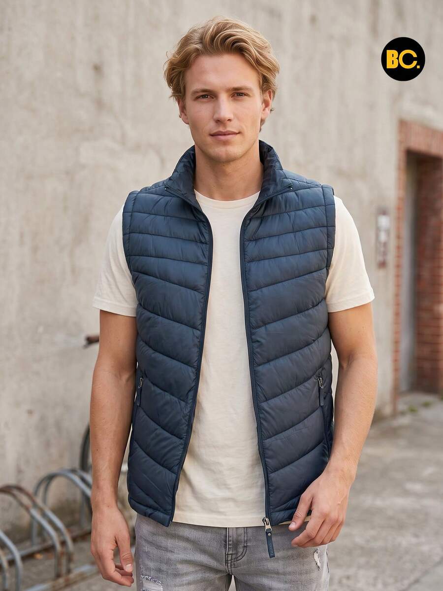 Chaleco Acolchado para Hombre con Forro Tipo Borrega, Cierre Frontal, Bolsillos con Cierre y Cuello Alto, Ligero y Cálido para Uso Casual, Urbano, Viaje y Exterior Diario. Big City