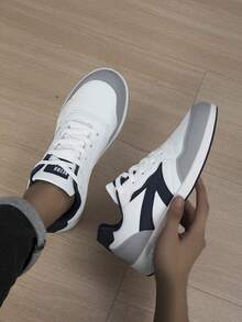 Men's Low-Top Lace-Up Sports Casual Shoes With Colorblock Design, All-Season - White Orchid - View 1