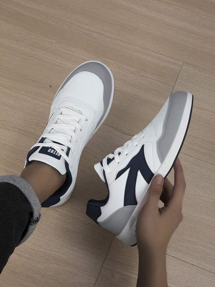 Men's Low-Top Lace-Up Sports Casual Shoes With Colorblock Design, All-Season - White Orchid - View 1
