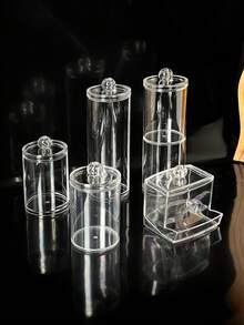 1pc Single/Double Layer Cylindrical/Square Storage Can, Desktop Organizer For Beauty And Nail Tools, Cotton Swabs, Cotton Pads, Jewelry And Small Accessories, Cosmetic Storage Tool, Back To School Essential - Clear - View 2