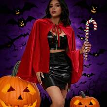 1pc Halloween Women's Shawl, Little Red Riding Hood Lace Patchwork Hooded Cape, Carnival Christmas Party, Holiday Performance Prop - Multicolor - View 10