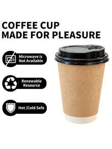 10 Sets 400ML/300ML Thickened Coffee Paper Cups, Heat-Resistant And Cold-Resistant Kraft Paper Cups With Lids, Direct Drinking, Suitable For Coffee Shops And Tea Houses - Coffee Brown - View 4