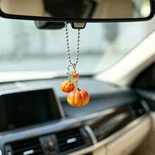 Pumpkin Car Mirror Hanging Ornament, Halloween Car Interior Decorations, Cute Mini Double Pumpkin Pendant Car Rearview Mirror Hanging Accessories For Auto Interior Decor, Car Hanging Charm - Pumpkin - View 7