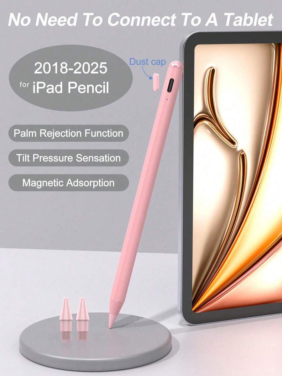相容 iPad 10.2" 第10代/10.9" 2022、Air 4/5/6/M4、A16 第11代 2025、Air 11" & 13" (M3/M2)、Pro 11"/12.9" 的觸控筆，防掌心誤觸、傾斜感應、90mAh 電池、電容式觸控筆，相容 iOS 平板電腦，粉紅色