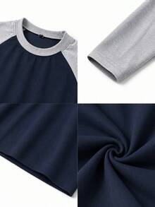 Men's Patchwork Slim Fit Raglan Sleeve Crew Neck Long Sleeve T-Shirt - Navy Blue - View 8