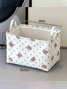 1pc Bear Print Checkered Storage Bin,Sweet Minimalist Style Fabric Rectangular Shape With Carry Handle Detail,Foldable Large Capacity Clothes Sundries Storage Organizer,For Bedroom Home Daily Use All Season Household Decor Christmas Clothing Storage - Multicolor - View 14