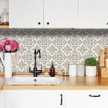 10 buah Stiker Ubin Lantai Perekat Diri, Stiker Dinding yang Dapat Dilepas, Tahan Air, Pelindung Percikan Air untuk Kamar Mandi, Dapur, Ruang Tamu, Dekorasi Rumah, Stiker Mural DIY, Dekorasi Ruangan - 20*20 - View 5