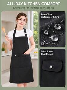 1pc Newly Upgraded Waterproof Kitchen Apron, Women's Apron, Stain-Resistant And Waterproof Dual Function, Adjustable Neck Strap, Multi-Pocket Design, Suitable For Kitchen, Cafe, BBQ, Outdoor, Woodworking And More Occasions - Multicolor - View 1