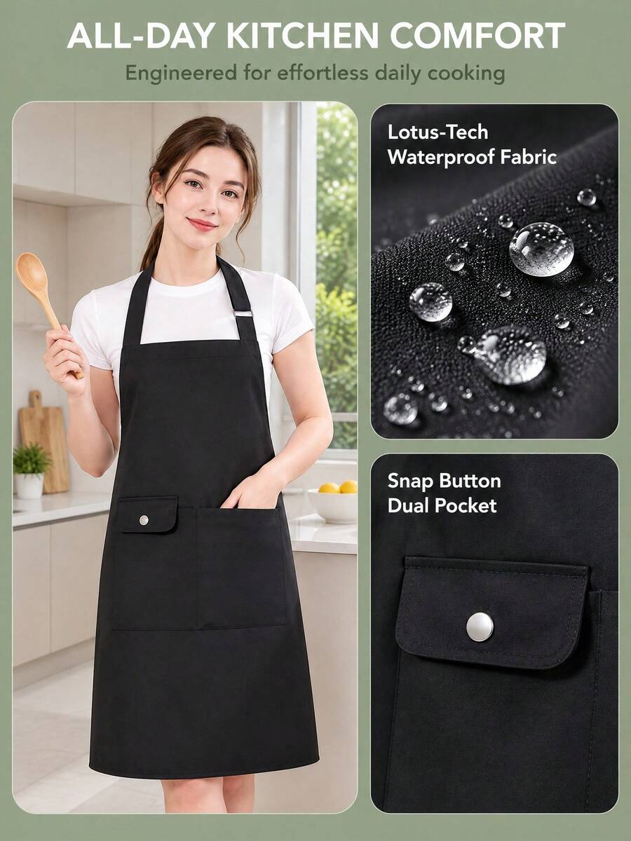 1pc Newly Upgraded Waterproof Kitchen Apron, Women's Apron, Stain-Resistant And Waterproof Dual Function, Adjustable Neck Strap, Multi-Pocket Design, Suitable For Kitchen, Cafe, BBQ, Outdoor, Woodworking And More Occasions - Multicolor - View 1