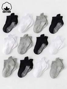 12 Pasang Kaos Kaki Anak-Anak Warna Hitam, Putih, Abu-abu, Bahan Katun Anti Selip, Cocok untuk Olahraga, Trampolin, dan Pakaian Dalam Ruangan - MultiWarna - View 4