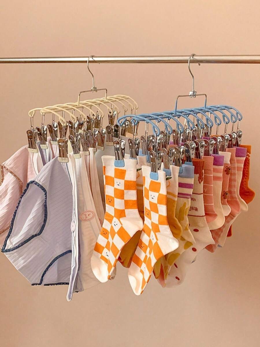 20pcs Metal Clothes Clips Drying Rack, Home Socks & Underwear Drying Rack, Rust-Proof Multi-Functional Balcony Clothes Clips Rack, Portable Small Item Drying Stand, Student Dorm Space-Saving Clothes Clips Storage Rack, Wind-Proof Design, Suitable For Drying Socks, Underwear, Gloves, Scarves, Sturdy & Durable Multi-Clip Clothes Hanger, Practical Home Drying Accessory - View 1