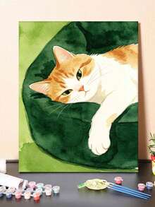 DIY Digital Oil Painting Kit - The Cat On The Sofa, Beginner Canvas Art Handmade Painting Craft, Home Decor For Living Room, Bedroom, Holiday Gift, Includes Painting Tools. - Sets - View 2