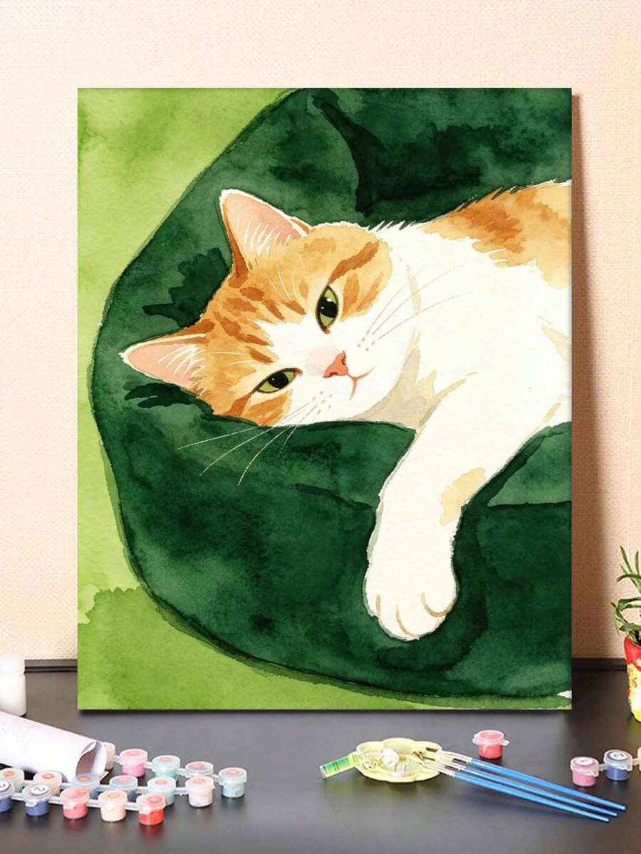 DIY Digital Oil Painting Kit - The Cat On The Sofa, Beginner Canvas Art Handmade Painting Craft, Home Decor For Living Room, Bedroom, Holiday Gift, Includes Painting Tools.