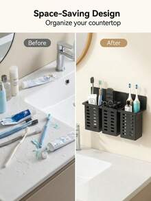 1pc Wall-Mounted Draining Storage Rack, Multi-Functional Kitchen Storage Box, Wall-Mounted Toothbrush And Toothpaste Holder; Suitable For Bathroom Storage, Camping, Dormitory And Home Decor; Bathroom Accessories And Kitchen Utensils. - Multicolor - View 1