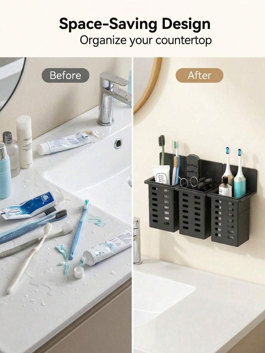 1pc Wall-Mounted Draining Storage Rack, Multi-Functional Kitchen Storage Box, Wall-Mounted Toothbrush And Toothpaste Holder; Suitable For Bathroom Storage, Camping, Dormitory And Home Decor; Bathroom Accessories And Kitchen Utensils. - Multicolor - View 1