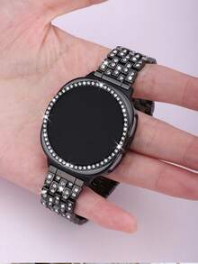 水鑽手錶錶帶與錶殼，相容於 Galaxy Watch9/8 40mm 與 44mm，優雅時尚亮面金屬水鑽錶帶，防摔防刮水鑽錶殼，相容於 女款手錶錶帶與錶殼，休閒商務派對奢華智慧手錶錶帶 - 鑲鑽錶帶+錶殼-黑色 - 查看 1