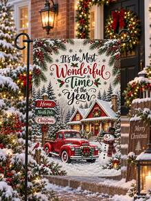 1pc Snowman Family Print Garden Flag, Rustic Linen Vertical Yard Banner With Let It Snow Slogan, Farmhouse Front Porch Outdoor Hanging Decor For Christmas Winter Holiday Entryway - A - View 5