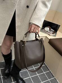 Dedoo Tas Tangan Minimalis Warna Polos yang Modis, Tas Tote Multifungsi, Tas Selempang, Cocok untuk Wanita Berbelanja, Perjalanan Kerja, dan Penggunaan Sehari-hari - Kopi - View 7